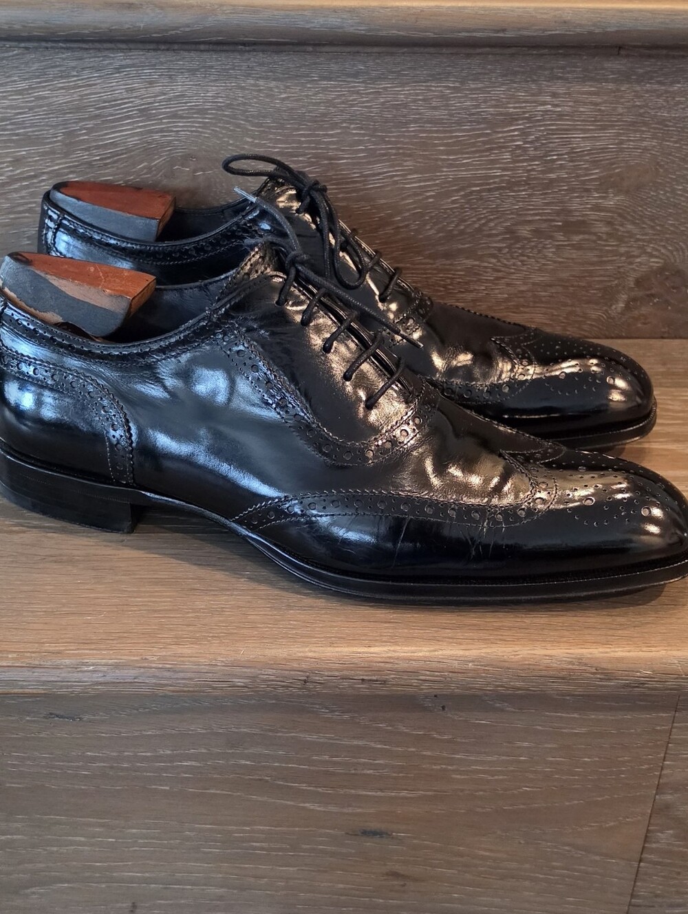 To Boot New York Black Polished Wingtip Derbys - Picture 4 of 9